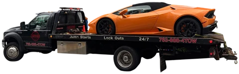 Certified Towing Authority flatbed tow truck carrying a car